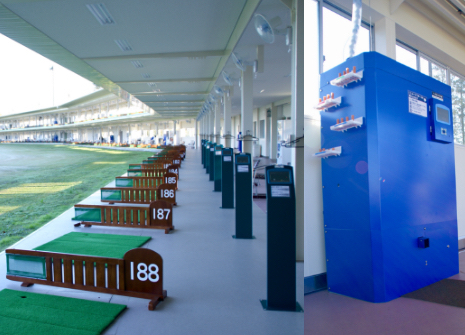 昭和の森ゴルフドライビングレンジ様　2階建て　240打席　全自動とボールベンダーの共存
